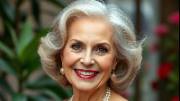 Smiling elegant lady in her sixties exuding grace and charm.